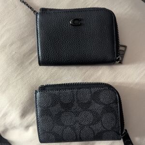 2 Black Leather L-zip Card Holder Set